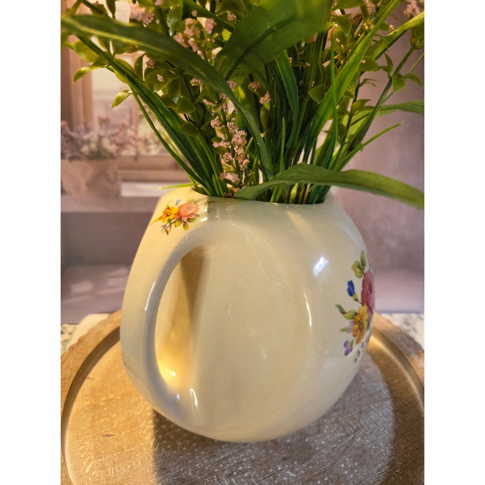 Vintage Floral water jug Cream Color USA Ceramic Rose Flower Decor Farmhouse - Picture 13 of 13